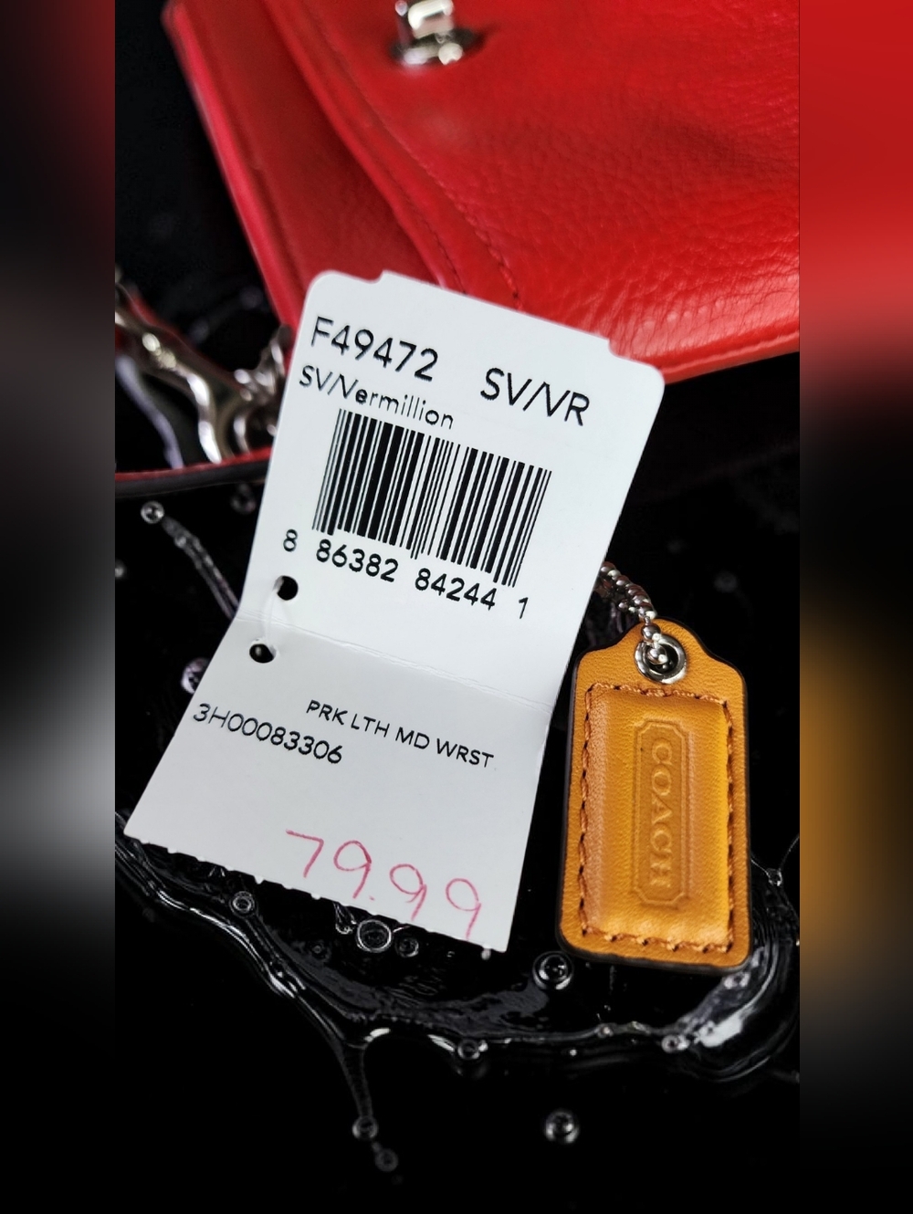 Coach Park Leather Medium Turnlock Wristlet, Style#F49472 Turnlock In Vermillion - Picture 5 of 14
